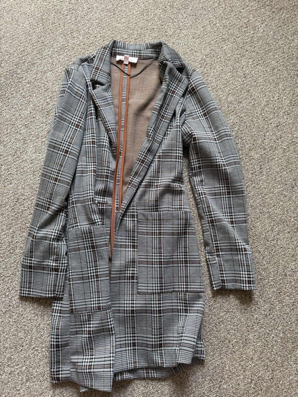 Plaid Long Blazer Coat - Women's Jacket